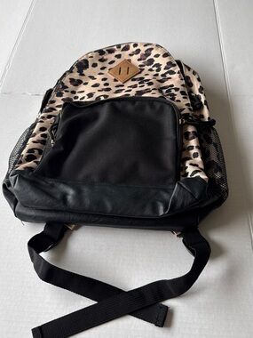Leopard Print Canvas Women’s Backpack - Beige/Black
